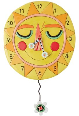 Enesco Allen Designs Wanduhr mit blühender lächelnder Sonne, geformt, 26 cm, Mehrfarbig