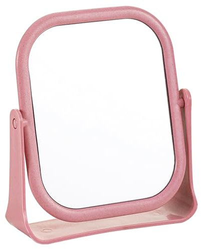 GmwyCzV Miroir Cosmétique, Miroirs de Maquillage Carré sur Pied, Petit Miroirs de Table Rotatif à 360°, 19,5 x 16 CM, Miroirs Maquillage pour Coiffeuse, Bureau, Salle de Bain, Chambre (Rose)