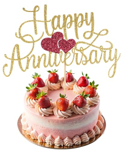 Glittery Happy Anniversary Cake Topper, Gold Glitter Fabulous Anniversary Cake Pick Cheers Anniversarys Cakes Decoration Company Anniversarys Party Decoration for Celebrating Party AnniversaryDecor