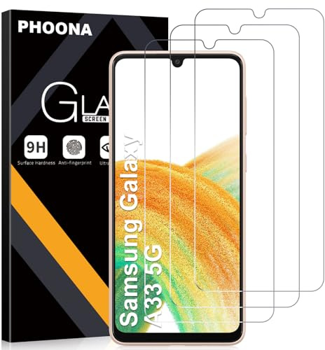 Phoona 3 Stück Schutzfolie für Samsung Galaxy A33 5G für Panzerglas, Frei von Kratzern, 9H Härte HD Displayschutzfolie, Full Screen Stoßfest Schutz für Samsung A33 5G, Ultrabeständig