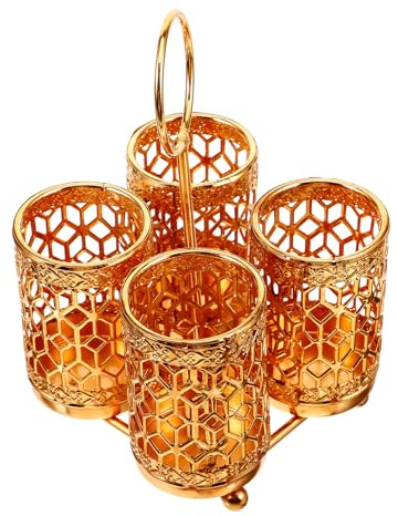 Artibetter Organizador de Utensilios Giratorio de Hierro Dorado Porta Cubiertos con Múltiples Compartimentos para Cocina Soporte Práctico para Cucharas Tenedores y Palillos Diseño Elegante