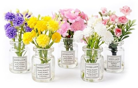 TSUOUKL 5 Stück Mini Auto Blumenvasen Set, Niedliche Kleine Blumentöpfe für Armaturenbrett, Kreative Wagen Innenraum Deko, Büro Schreibtisch Dekoration