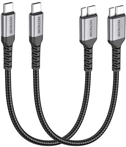 HOTNOW Cable de disco duro 10Gbps Micro B a USB C de 30cm, 2 piezas | Cable Externo de Disco Duro USB C a Micro B compatible con iPhone 17, MacBook, Seagate, WD, Western Digital, LaCie, Toshiba