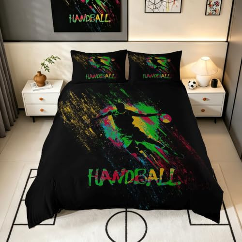 Homemissing Handball Jungen Bettwäsche Set 135x200cm Kinder Regenbogenkugel Bettwäsche-Set mit Reißverschluss Tinte Splash Graffiti Sports Bettbezug Farbenfroher Splatter Kunst mit 1 Kissenbezug