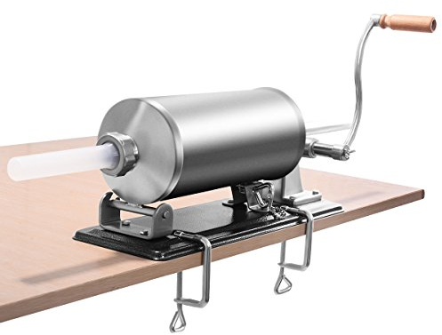 COSTWAY 2,5kg/3kg/4kg Wurstfüller manuell, Wurstmaschine aus Edelstahl, Wurstfüllmaschine inkl. 4 Füllrohre silber, Wurstpresse mit Tischklemme, Wurstspritze silber (4KG)