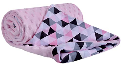 Medi Partners Krabbeldecke 100% Baumwolle 75x100cm doppelseitig multifunktional Minky Kuscheldecke für Kinderwagen weich flauschig (rosa Dreiecke mit Hellrosa Minky)