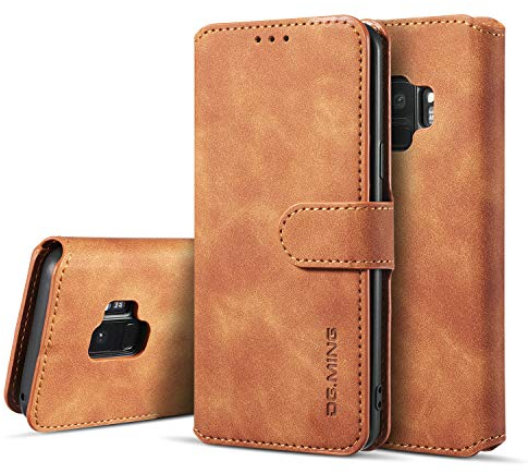 UEEBAI Handyhülle für Samsung Galaxy S9, Hülle Retro Premium PU Leder Weich Klapphülle Magnetverschluss Wallet Kartenfach Standfunktion Cover Anti Kratzern Flip Case Trageband Schutzhülle - Braun
