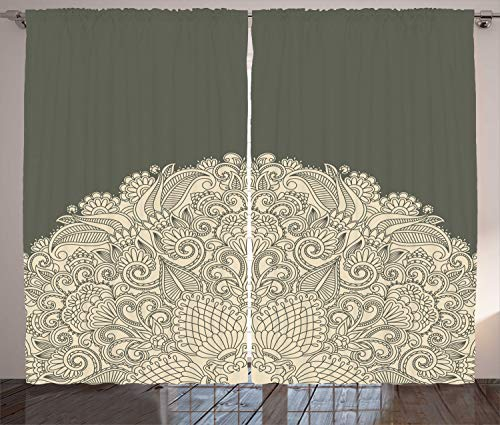 ABAKUHAUS Orientalisch Rustikaler Gardine, Floral Halbe Mandala, Schlafzimmer Kräuselband Vorhang mit Schlaufen und Haken, 280 x 175 cm, Beige Taupe