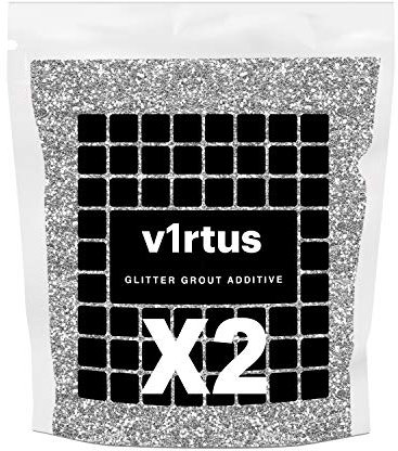 v1rtus 2x Glitter Grout Additive - Silver | Fine Metallic Flakes for Adding Sparkle to Kitchen & Bathroom Tiles | Enhance Your Indoor Grouting Projects with a Durable Sparkly Effect | 100 g (x2)
