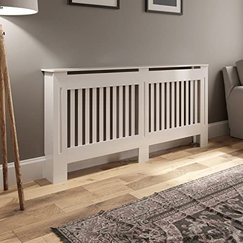 DuraTherm® Radiator Cover White Painted Modern Vertical Slat Shelves MDF Cabinet Shelf for Radiators, Living Rooms, Bedrooms, Extra Large (W: 172cm / H: 81.5cm / D: 19cm)