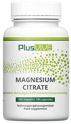 PlusVive Magnesiumcitrat Kapseln hochdosiert I 1x 180 Kapseln I 700mg Trimagnesiumdicitrat & 120mg reines Magnesium pro Kapsel I mit Papain & Spirulina I Nahrungsergänzungsmittel vegan & laborgeprüft