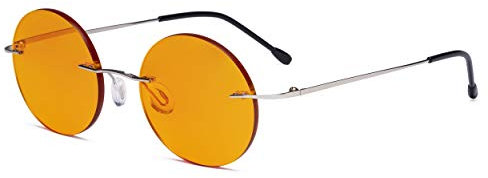 Eyekepper Titanium Blaulicht Schutz Brille - Runde randlose Computer-Leser Damen Herren mit orange getönten Glas zum Schlafen,Silber +1.50