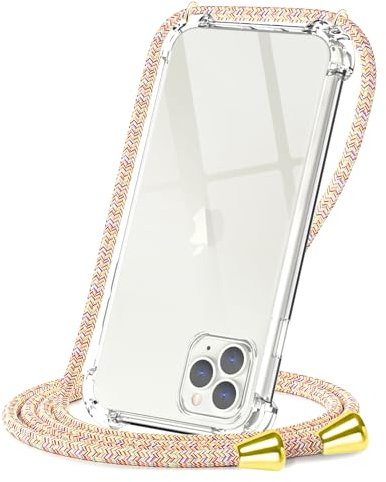 CAROKI Crossbody Case for Apple iPhone 11 Pro Max,Necklace Mobile Phone Cover with Cord Strap for iPhone 11 Pro Max,Clear Transparent TPU Soft iPhone Cover Holder with Neck Cord Lanyard Strap-Rainbow