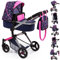 Bayer Design 18417AA Kombi Puppenwagen Neo Vario mit Wickeltasche und Einkaufskorb, umwandelbar in einen Sportwagen, höhenverstellbar, modern, blau, pink mit modernem Herzenmuster, Meerjungfrau, 52cm