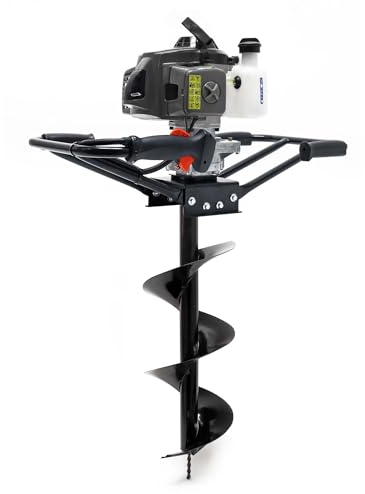 WilTec Tarière Thermique à Essence – Moteur 2 Temps 2,2 KW 3 CV – Cylindrée 63 cm³ – Usage 2 Personnes – Perceuse de Sol Jardinage Aménagement – Vis sans Fin Incluse de 250 mm