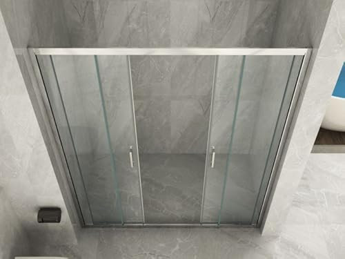 Box Porta doccia in cristallo 6 MM trasparente o opaco 1 lato con doppia porta scorrevole ad apertura centrale anticalcare Misure da 143cm a 190cm Altezza 190cm (Vetro Trasparente, 145 cm)