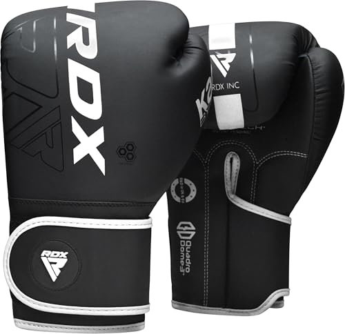 RDX Boxhandschuhe, Muay Thai Kickboxen Sparring, Maya Hide Leder Kara Boxing Gloves Männer Damen, Boxsack Punchinghandschuhe, Kickboxhandschuhe MMA Kampfsport Training Schwarz Adult 8 10 12 14 16oz