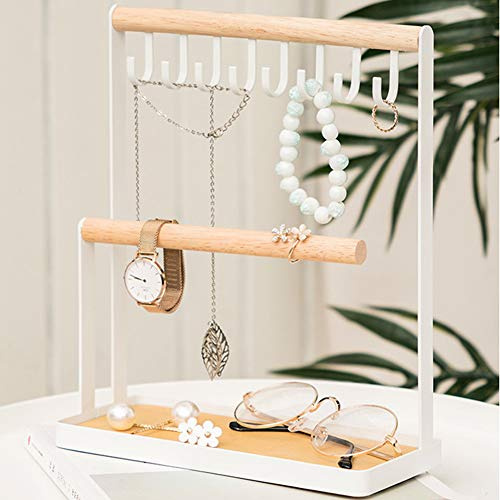 Jsleid porte bijoux, support bijoux, Porte-bijoux métal, Présentoir bijoux | Présentoir bijoux bois, Porte-collier avec plateau, Avec crochet, rangez longs colliers, bracelets, bagues, montres (blanc)