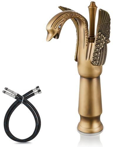 Cinwiny Rubinetto del cigno Rubinetto del lavandino del bagno in ottone antico bronzo a forma di cigno maniglia singola un foro alto lavabo rubinetto miscelatore ponte montaggio uccello rubinetto
