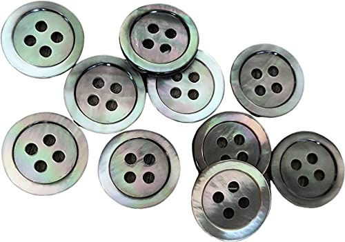 10 stycken, grå skimrande pärlemorknappar, 4 hål från europeisk tillverkning, blusknappar, skjortknappar, 10 mm eller 12 mm (10 mm)