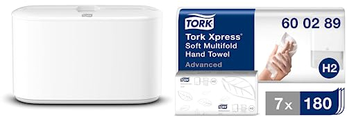Tork Ensemble Distributeur Portable d'Essuie-Mains en Papier + Recharges - Distributeur à Poser H2 - Papier Essuie-Mains à Plis Multiples (7 x 180 Feuilles)