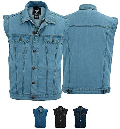 BULLDT Herren Motorrad Denim Biker Jacke - Stilvolle Trucker Weste mit Kragen Vintage Klassisches Design 100% Baumwolle