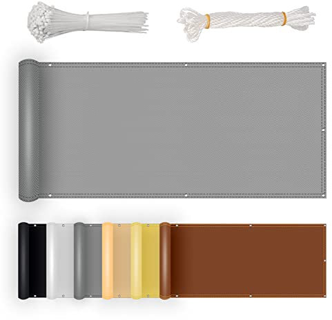 NKADNB Brise Vue Retractable 120x300cm Résistant Aux UV,Aux Déchirures, avec Attaches De Câble Et Cordons Brise-Vue Et Pare-Soleil pour Balcon Gris