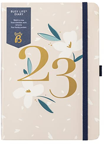 Busy B - Busy Life Terminkalender von Januar bis Dezember 2023 - Pink Blumen - A5 Wochenplaner mit doppeltem Terminplaner, Stifthalter und Steckfächern, 4988AMZ