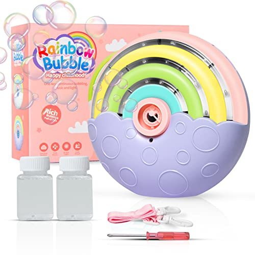 Panacare Automatische Seifenblasenmaschine, Tragbares Regenbogen Blasenmaschine für Kinder 1500+ Seifenblasen/Min mit Seifenblasenlösung*2, Seifenblasenspielzeug für Kinder für Outdoor/Party/Hochzeit