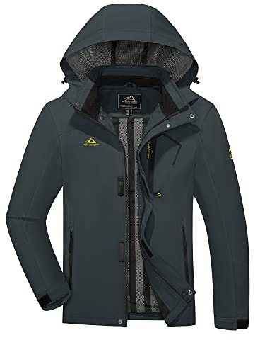 KEFITEVD Leicht Softshelljacke Herren Wasserabweisend Regenjacke mit Abnehmbarer Kapuze Outdoor Angeln Sportjacke Winter Hebst Funktionsjacke Jagd Windjacke Grau XXL