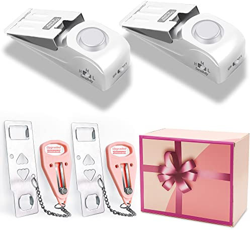 Portable Door Lock Home Security Door Locker Travel Lockdown Locks for Additional Safety and Privacy Perfect for Traveling Hotel Home Apartment College-Pink-4 Pack