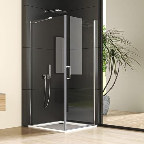 Duschkabine Schwingtür mit Seitenwand 80x90cm Eckeinstieg Duschabtrennung, Einzelschwingtür mit festem Seitenteil, Duschwand aus 6mm NANO ESG Glas, 90x80cm Pendeltür Dusche Höhe 195cm