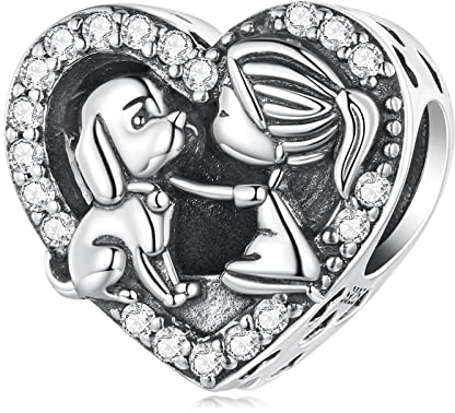 NINGAN Ragazze e animali domestici Cuore Beads Charm in argento 925 Adatto per braccialetti da donna