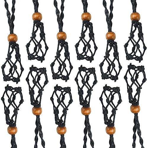 Airssory 10 Pcs Crystal Cage Crystal Necklace Holder Black Necklace Cord Empty Stone Holder Replacement Hand-Woven Necklace Cord with Adjustable Length