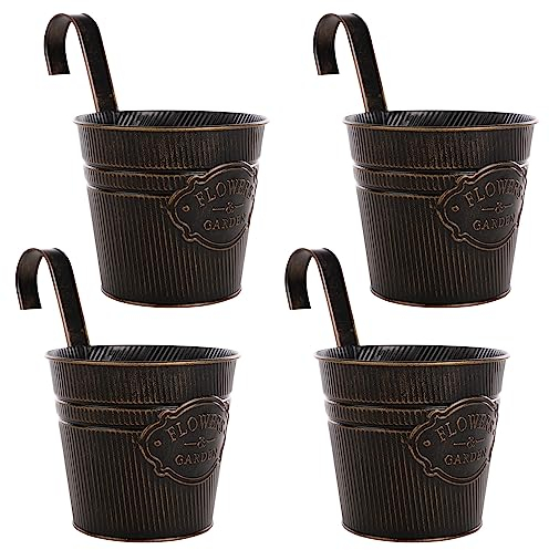 CITÉTOILE Set di 4 vasi sospesi da balcone, grandi con gancio, foro di drenaggio, vaso da fiori da appendere in metallo, per piante, fiori, vasi da fiori da appendere vintage, colore nero