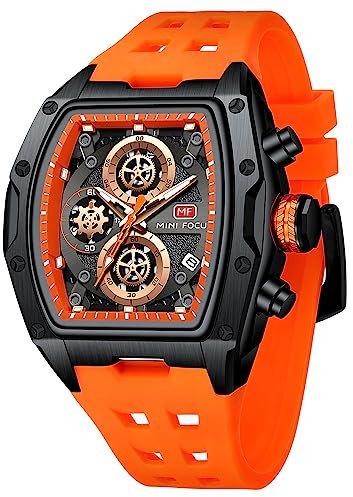 AIMES Armbanduhr für Herren, modisch, lässig, cool, großes Zifferblatt, Leuchtend, wasserdicht, Sport, analog, Quarz, Business, Herrenuhren, Silikonarmband, Kleideruhr, 0473-orange, Lässige Sportuhr,