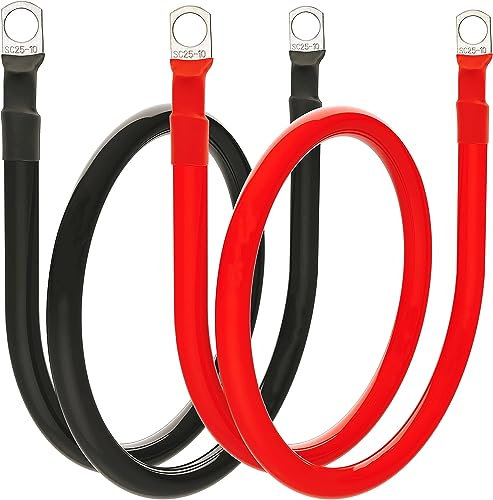 AZKEEGREY 2Pcs 1m Car Battery Inverter Cable, 3 AWG Battery Cables 25mm² Auto Battery Cable with M10 Ring Terminals for Car Van Truck RV Motorcycle Solar Marine