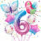 6 Jahre Geburtstag Mädchen,Schmetterling Folienballon 6 Jahre, Schmetterlinge Deko Geburtstag Mädchen, Bunt Schmetterlinge Geburtstagsdeko, Geburtstagsdeko Rosa