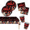 Kit de Vaisselle Halloween 53 Pièces - Décoration et Fournitures de Fête Avec Nappe, Gobelets, Serviettes, Assiettes et Décor de Table
