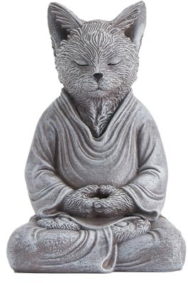 AMOIENSIS Katzen-Statue, Dekoration, schafft eine ruhige Meditationsumgebung, 17,8 cm, Steingrau, Statue, Heimbüro, meditierend, Yoga-Raum, spirituelle Dekoration
