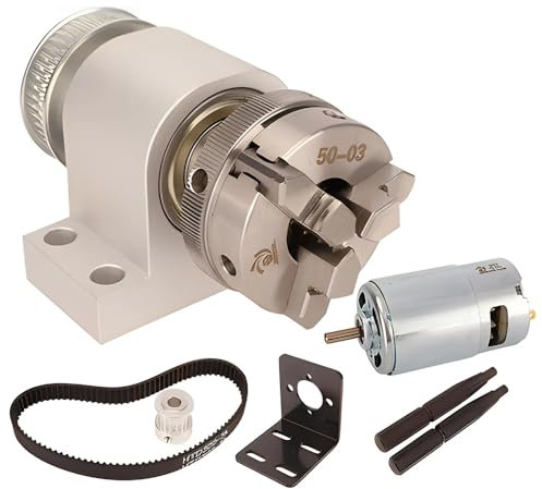 LeTkingok Mini Spindle Lathe Set, Three-Jaw Four-Jaw Chuck DIY Woodworking Bead Machine 10MM Through Hole Aluminum Alloy Base with Motor (3 Jaw Set)