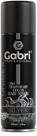 Gabri Temporary Hair Colour Spray, Coloured Hair Dye Spray, Shimmer Effect, Quick-Dry, Easy Wash-Out, For Kids & Adults, Halloween, Theme Parties & Fancy Dress Costumes, 150 ml (Silver)