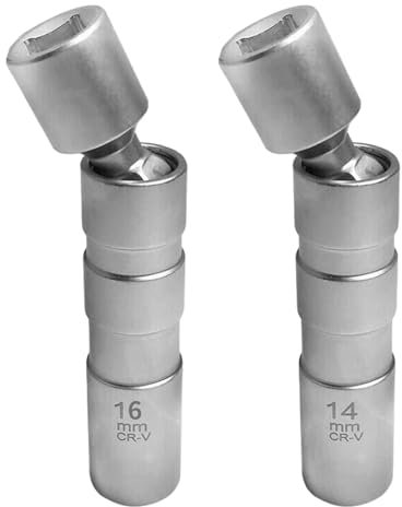 Enzyluxe 2Pcs Spark Plug Socket, Universal Joint Magnetic Swivel Spark Plug Socket,Thin Wall Spark Plug Removal Tool (14mm & 16mm)