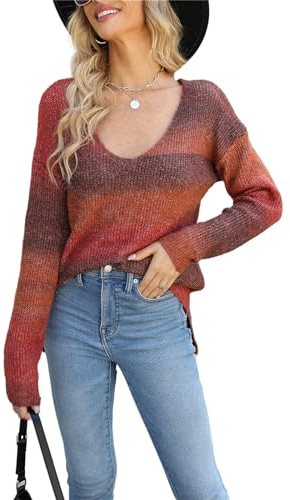 HEYPORK Damen Herbst Winter Warm Bequem Pullover Casual Mode Strickjacke Strickpullover Frauen Tie-Dye Pullover Pullover Unregelmäßig Farbverlauf Strickwaren(Orange, M)
