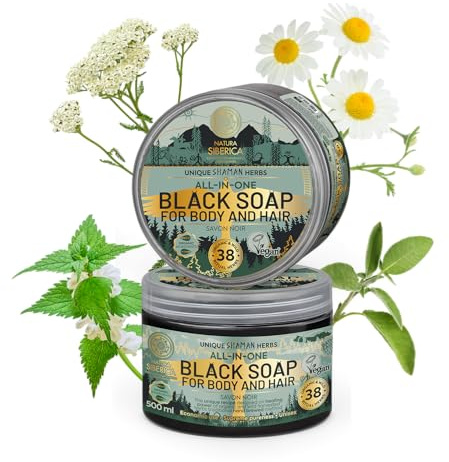 Natura Siberica Traditional Black Soap - All-in-One Seife für Körper & Haar - Mit 38 Schamanenkräutern - Reinigt, pflegt & revitalisiert - Bio & handgeerntet - 500 ml