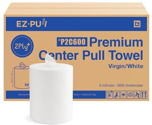 EZ-Pull Premium - Toallas de mano de papel de alimentación central, 2 capas, certificado FSC, blanco, 6 rollos x 600 hojas, P2C600
