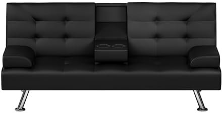 HTI living Sofa mit Schlaffunktion Marwan Klappsofa mit Getränkehalter Schwarz