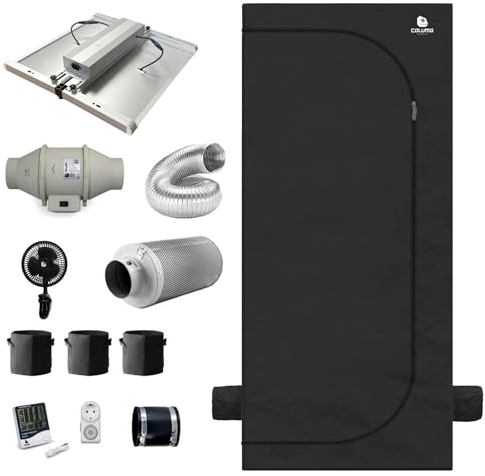Green Spirit Growzelt Komplettset 100x100x200 cm - 320W LED Grow Lampe dimmbar, Deluxe L, für 3 Pflanzen, Belüftungssystem, Hygrometer, Stofftöpfe - Grow Komplett Set Zelt Schrank Box Wachstum