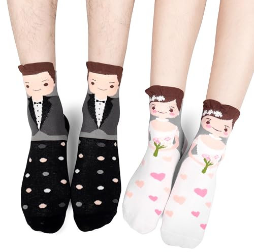 Merclix 2 Paires Chaussette Mariage Idee Cadeau Mariage Original Cadeau Couple Femme Homme Mariés Saint Valentin Anniversaire