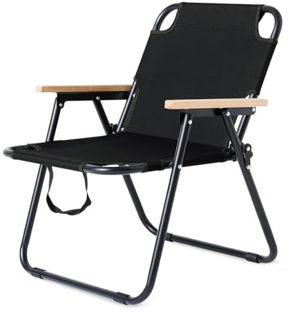 OVLRIJP Campingstuhl Faltbar, Camping Klappstuhl, Faltstuhl Camping mit Griff, Klappbare Campingstühle Leicht Klein mit Armlehne aus Holz, Perfekt für Angeln, Picknick und Wandern (Schwarz)